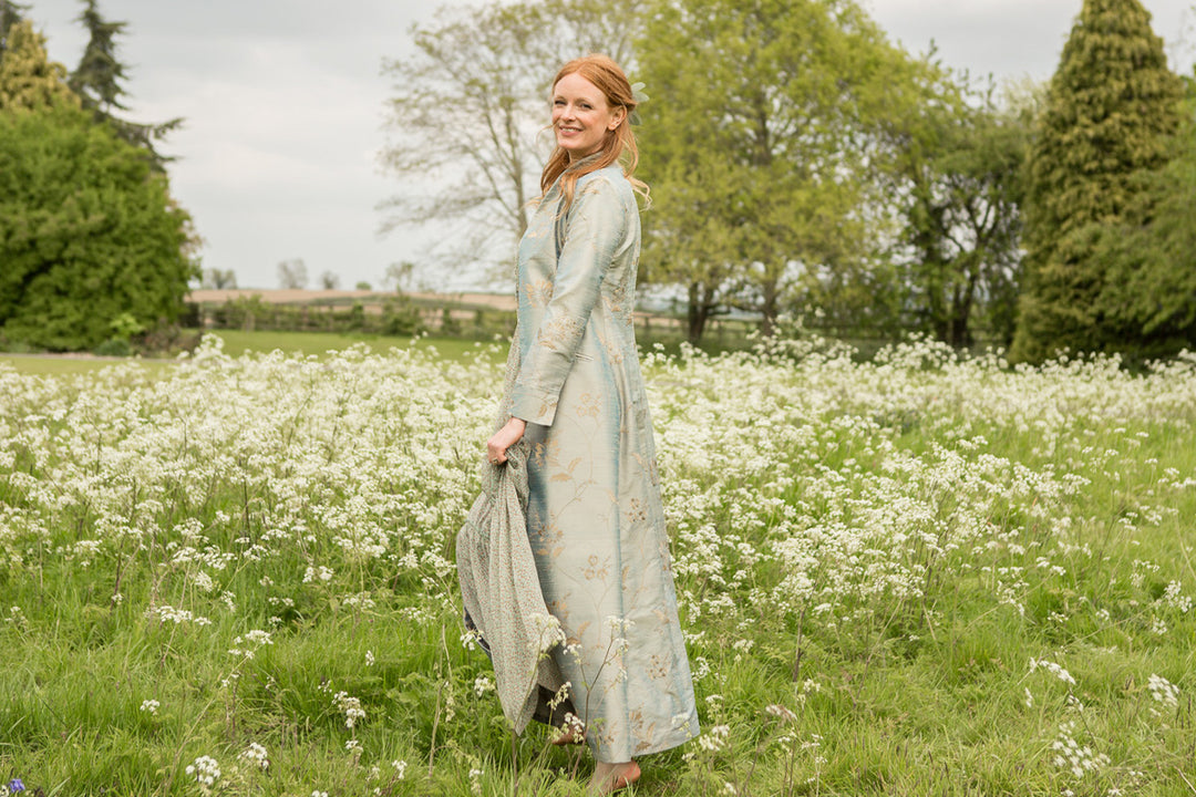 Long Shibumi silk coat. Embroidered bridal coat. 