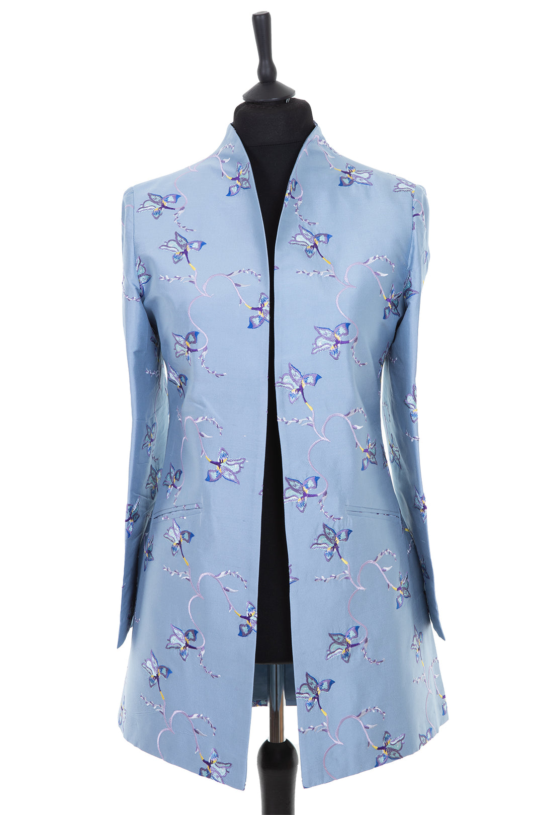 beautiful embroidered silk jacket with flower patter, ladies smart long jacket 