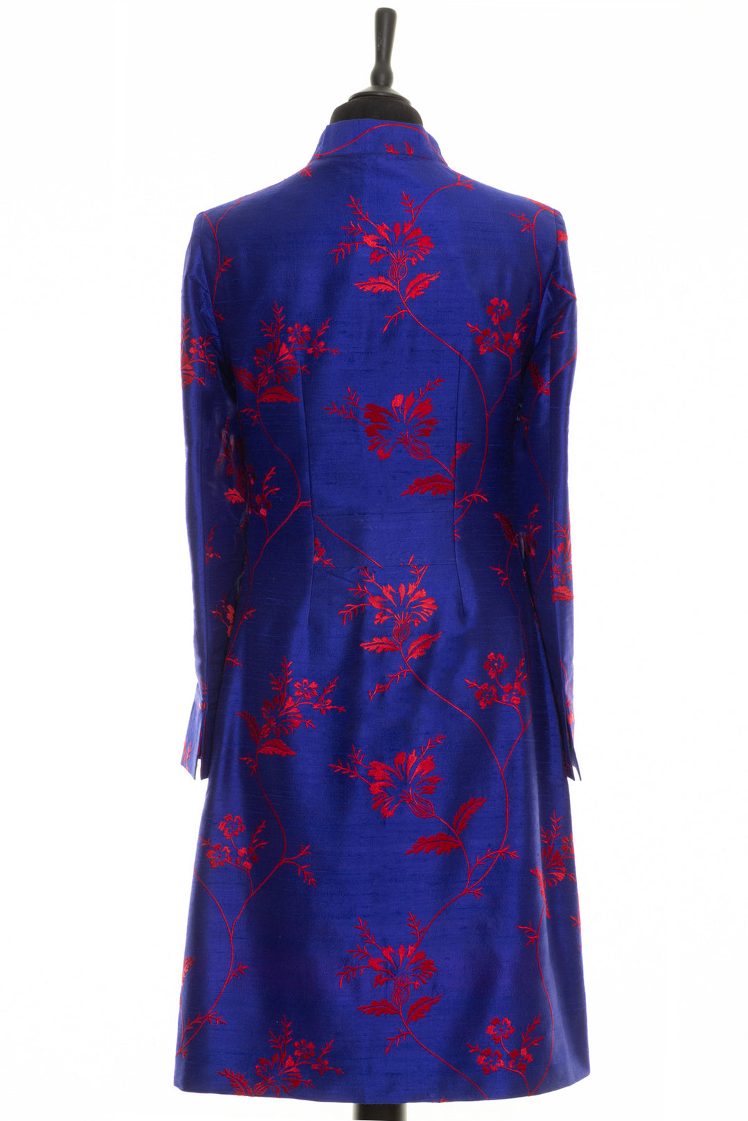 Stylish dress coat in blue with floral pattern. Wedding Dress coat. 