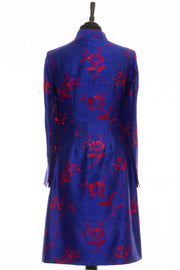 Stylish dress coat in blue with floral pattern. Wedding Dress coat. 