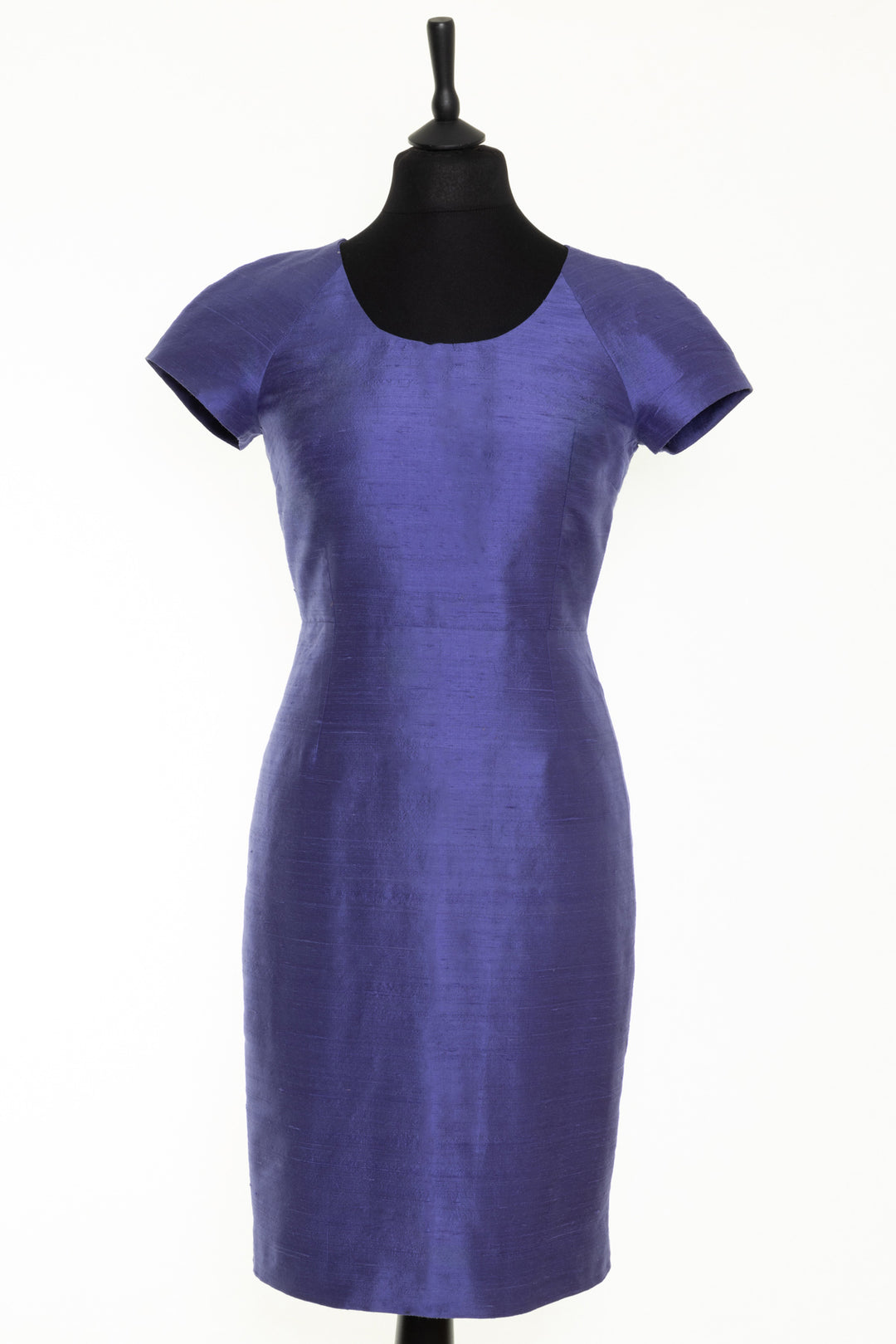 Round neck dress in blue. Shift silk mother of the groom dress. 