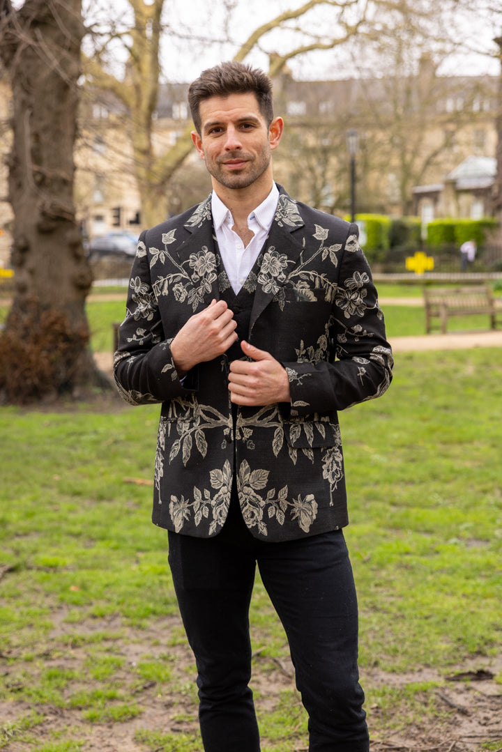 smart black jacket with matching waistcoat 