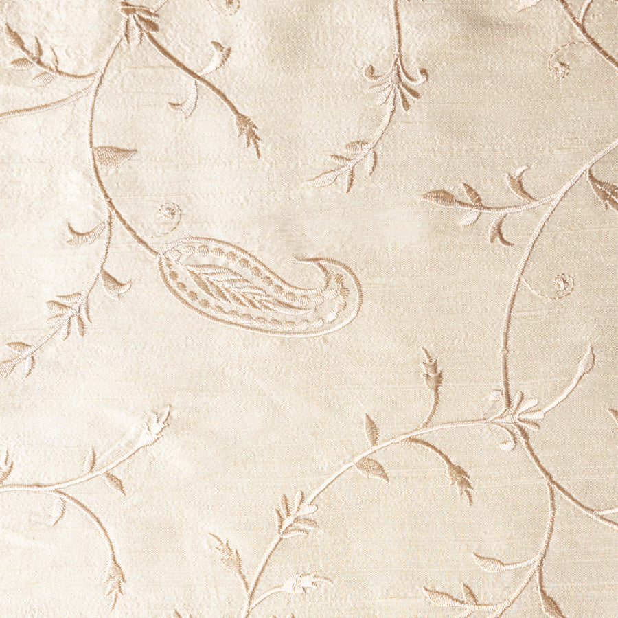 Embroidered silk fabric sample in ivory. 