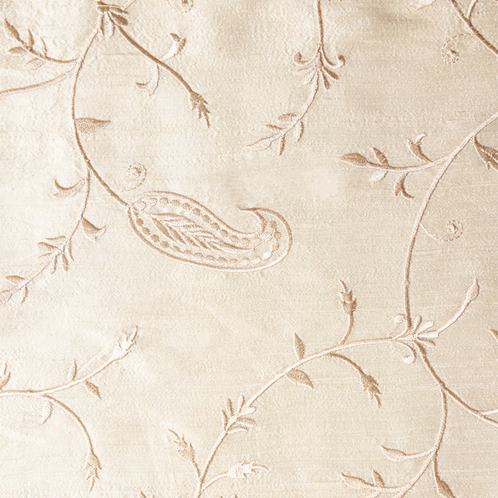 Embroidered silk fabric sample in ivory. 