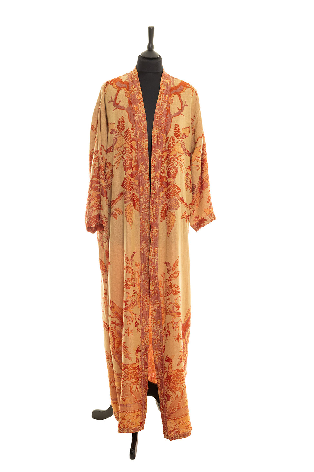 Handmade dressing gown with tree of life pattern. Yellow and orange motif. 