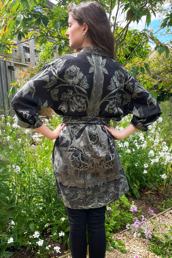 Floral belted kimono jacket for women. Tree of life pattern kimono.