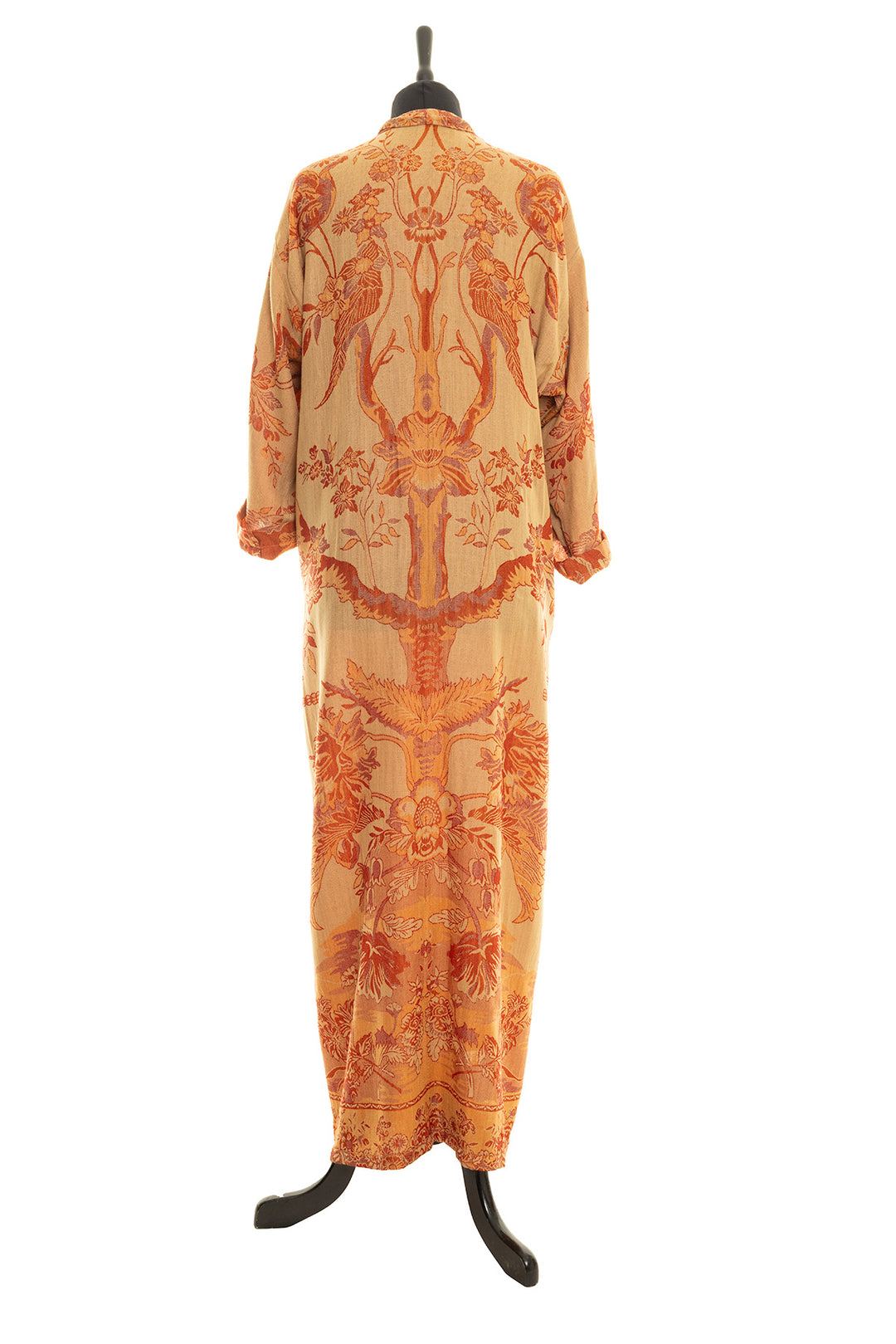 Back of a stunning dressing gown showing the tree of life pattern. Long cashmere gown. 