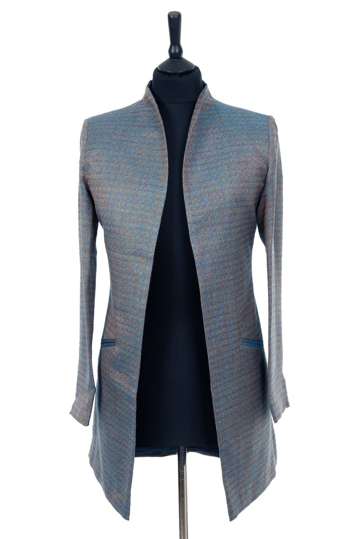 Mid Length silk jacket in grey, wedding jacket. 