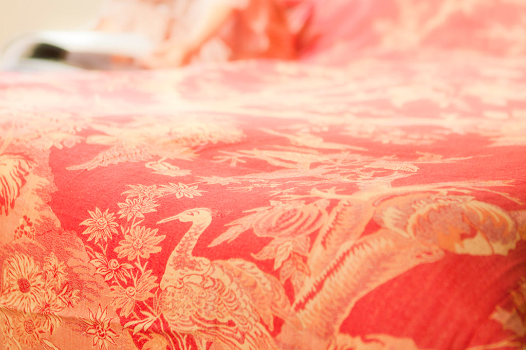 red bed throw with floral pattern/ Sofa throw in red