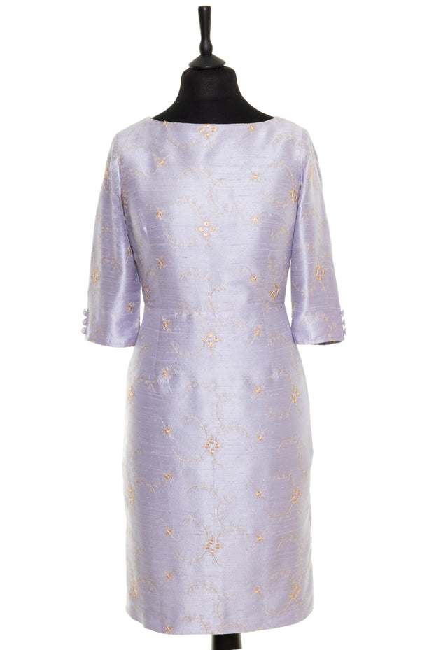 Sophia Dress in Lilac Lace - Bateau Neck