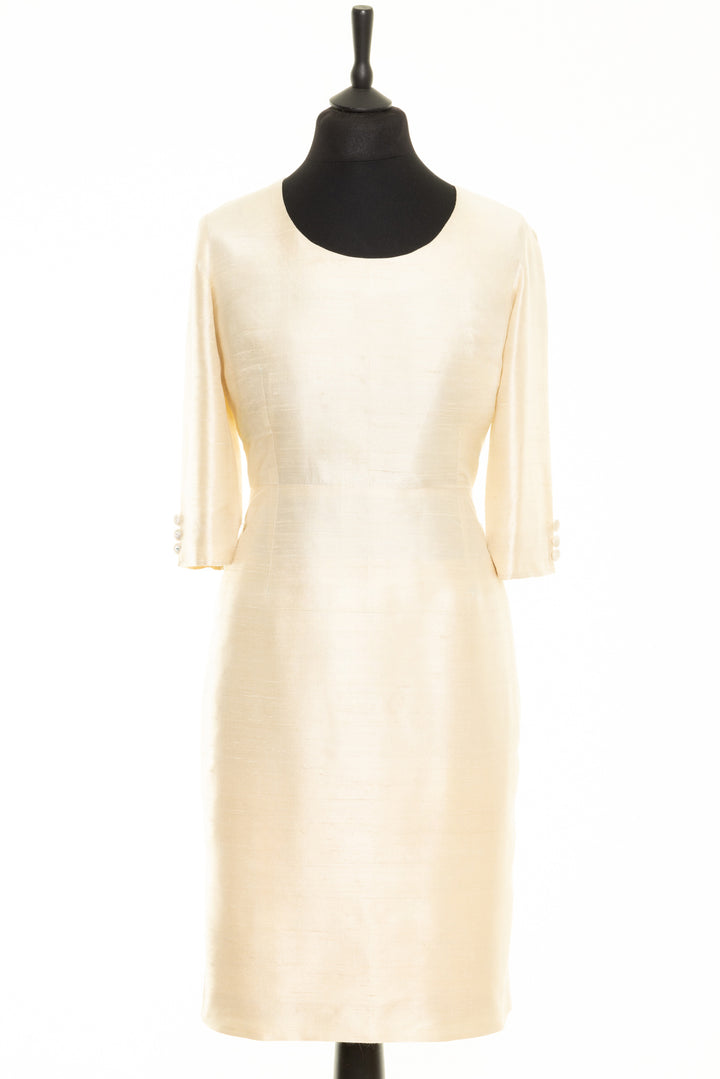 Silk bridal dress for mature ladies. Shift dress in beige. 