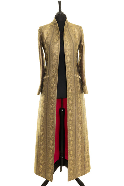 Full length open coat in gold. Mature bride coat. 