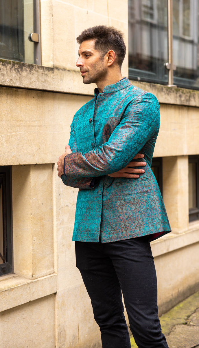 Mens Nehru Jacket in Royal Jacquard