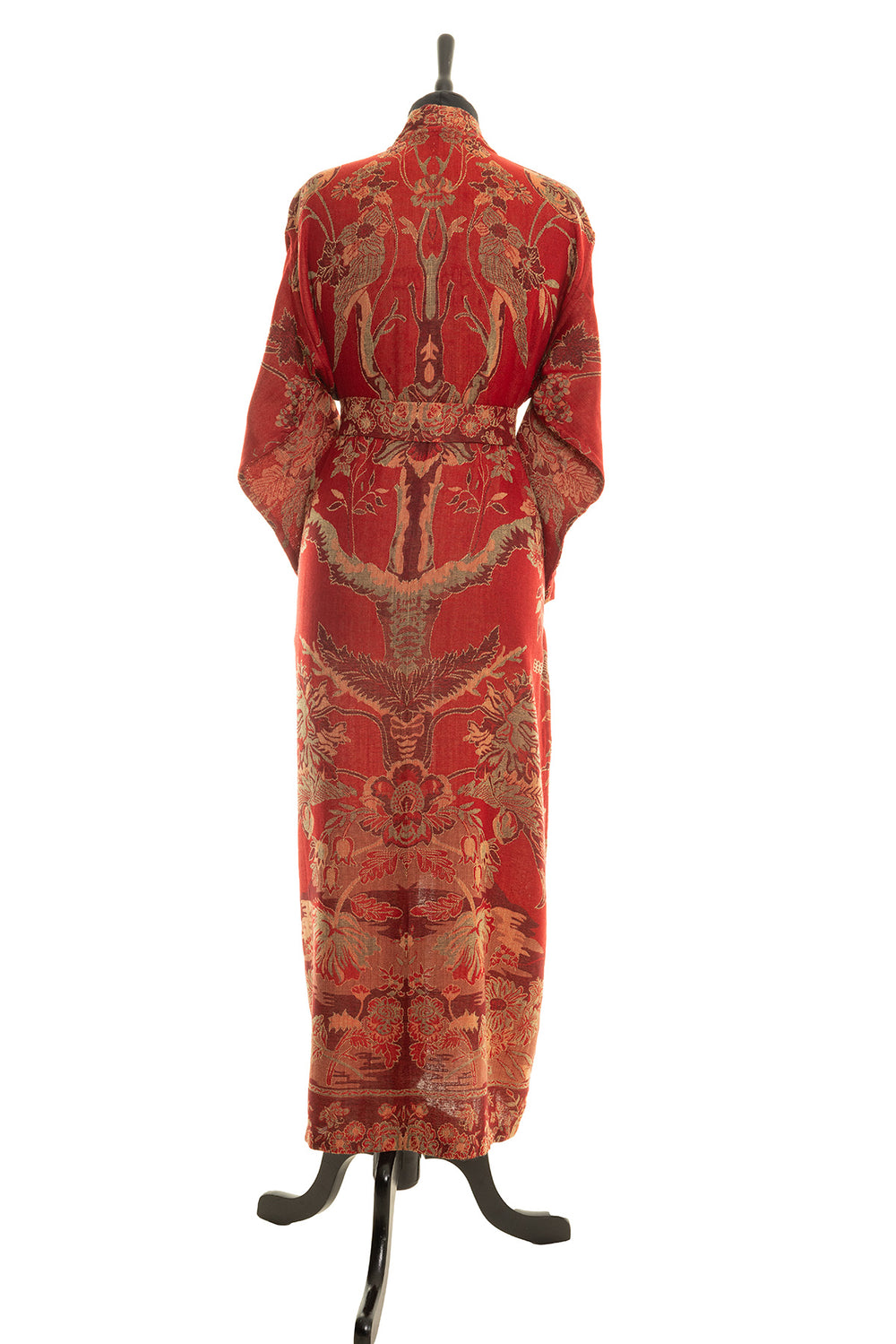 Belted dressing gown in red with tree of life pattern. Amazing bath gown for women. 