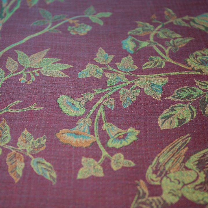 purple cashmere fabric with green flowers