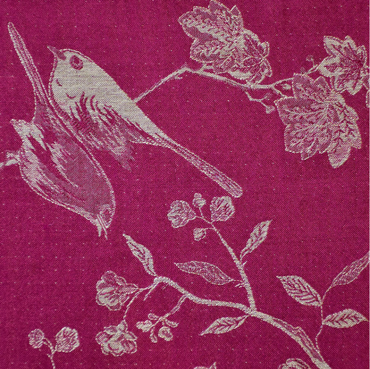 red cashmere fabric with birds and floral motif