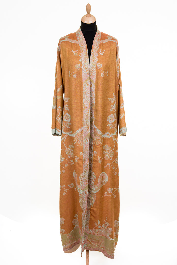 Belted long cashmere dressing gown. Morning bride outfit. 