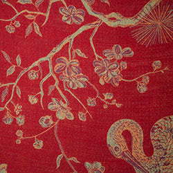 red cashmere fabric with tree of life motif