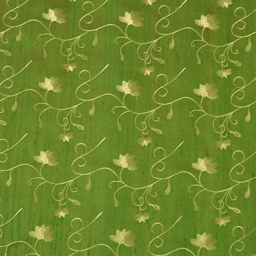 green silk fabric with yellow flowers, fabric to make jackets and coats