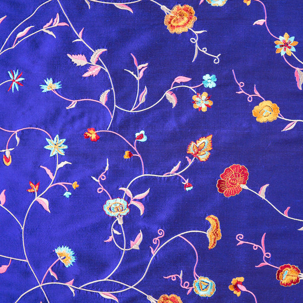 bright blue floral fabric in silk 