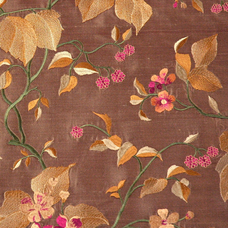 brown silk fabric with flower pattern