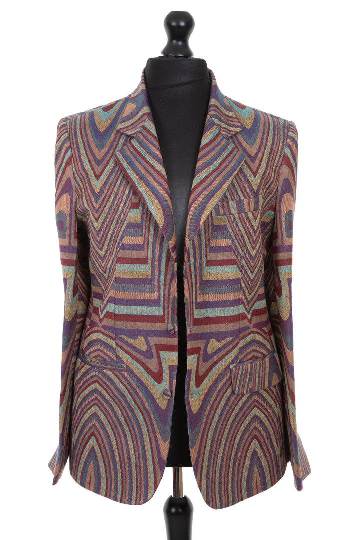 Mens cashmere silk blend deco blazer. Abstract pattern jacket. 