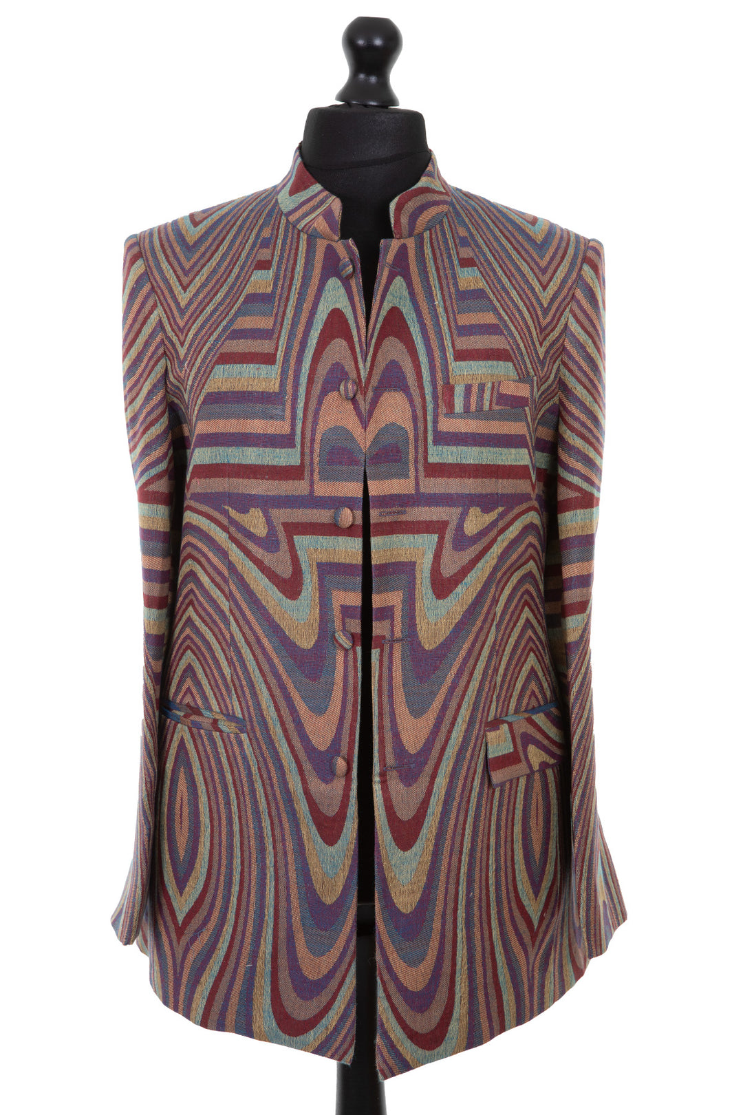 Mens cashmere silk blend nehru jacket in deco cashmere, Dali