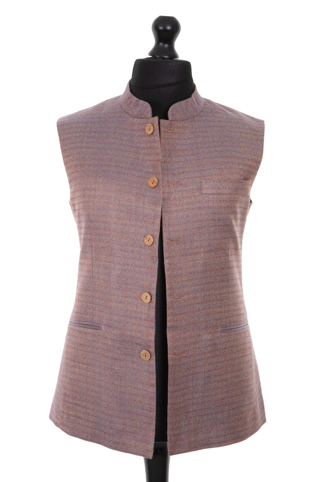 Mens cashmere silk blend nehru waistcoat in Copper Rose