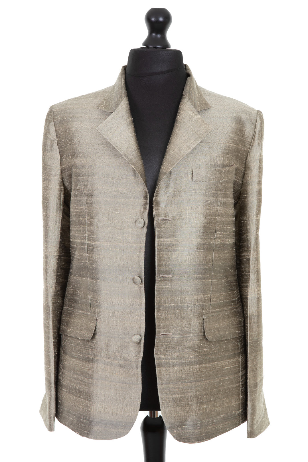 Silver men's jacket handcrafted from raw silk. Classic style tailored silk jacket for men. 