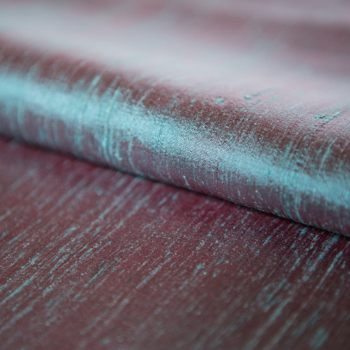 Smokey blue raw silk fabric sample. 