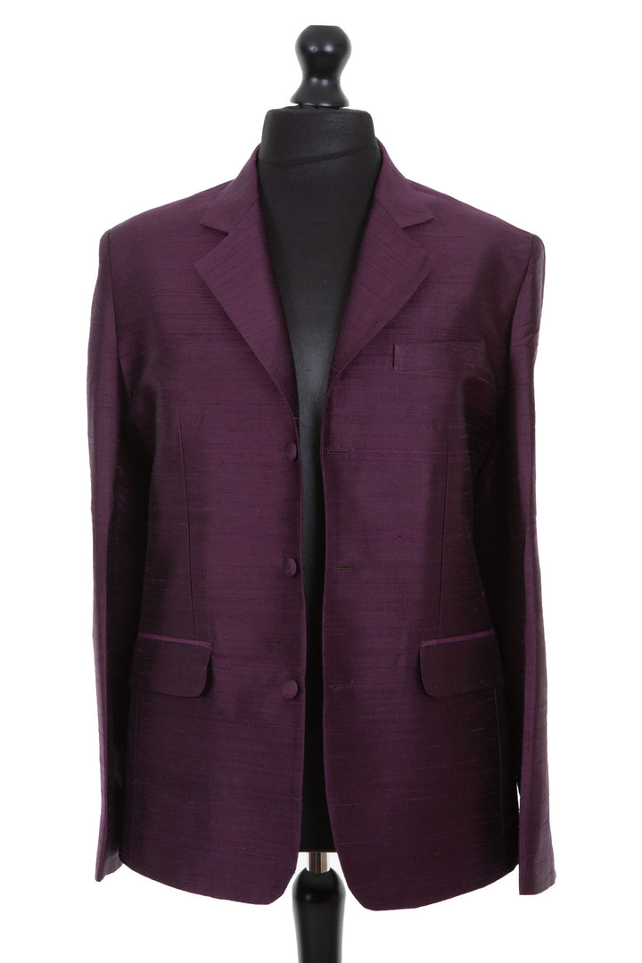 Dark men's blazer in purple. Raw silk men's jacket. 