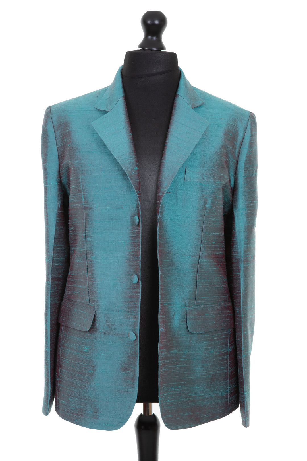 Blue silk jacket for men. Classic cut blazer made from raw silk. Groom's jacket. 