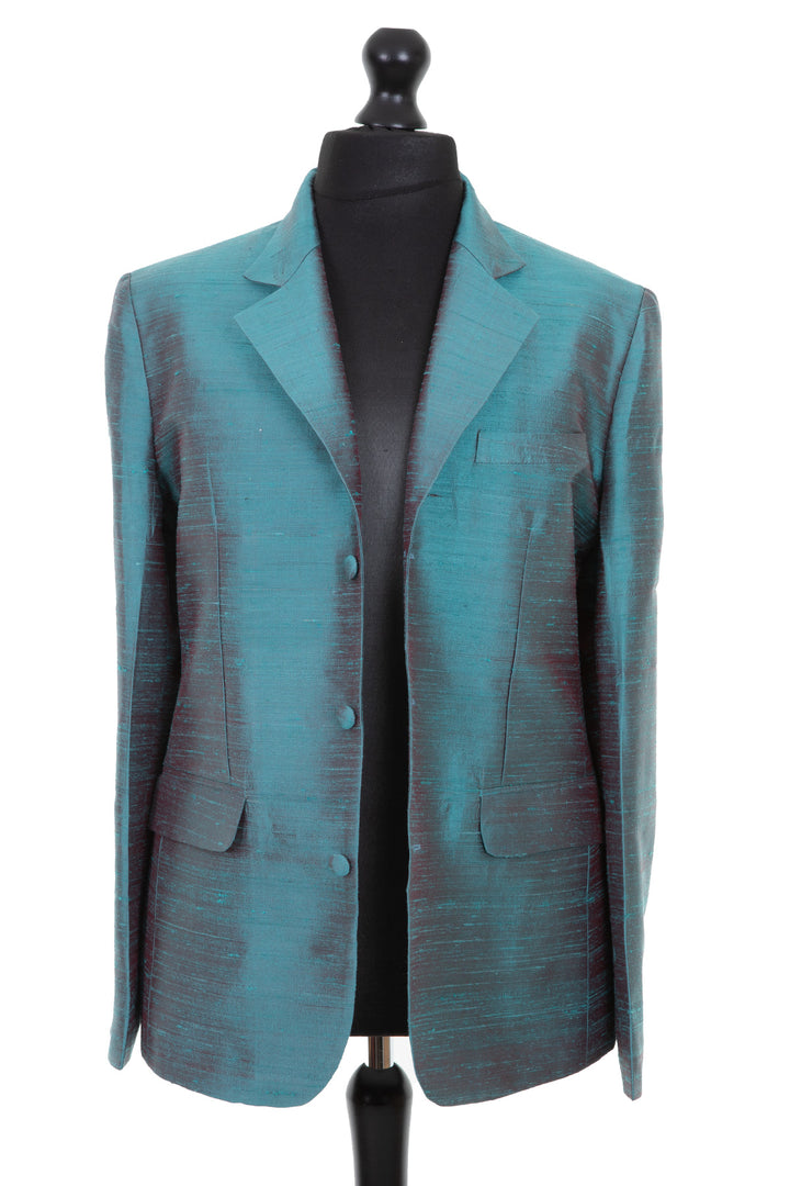 Blue silk jacket for men. Classic cut blazer made from raw silk. Groom's jacket. 