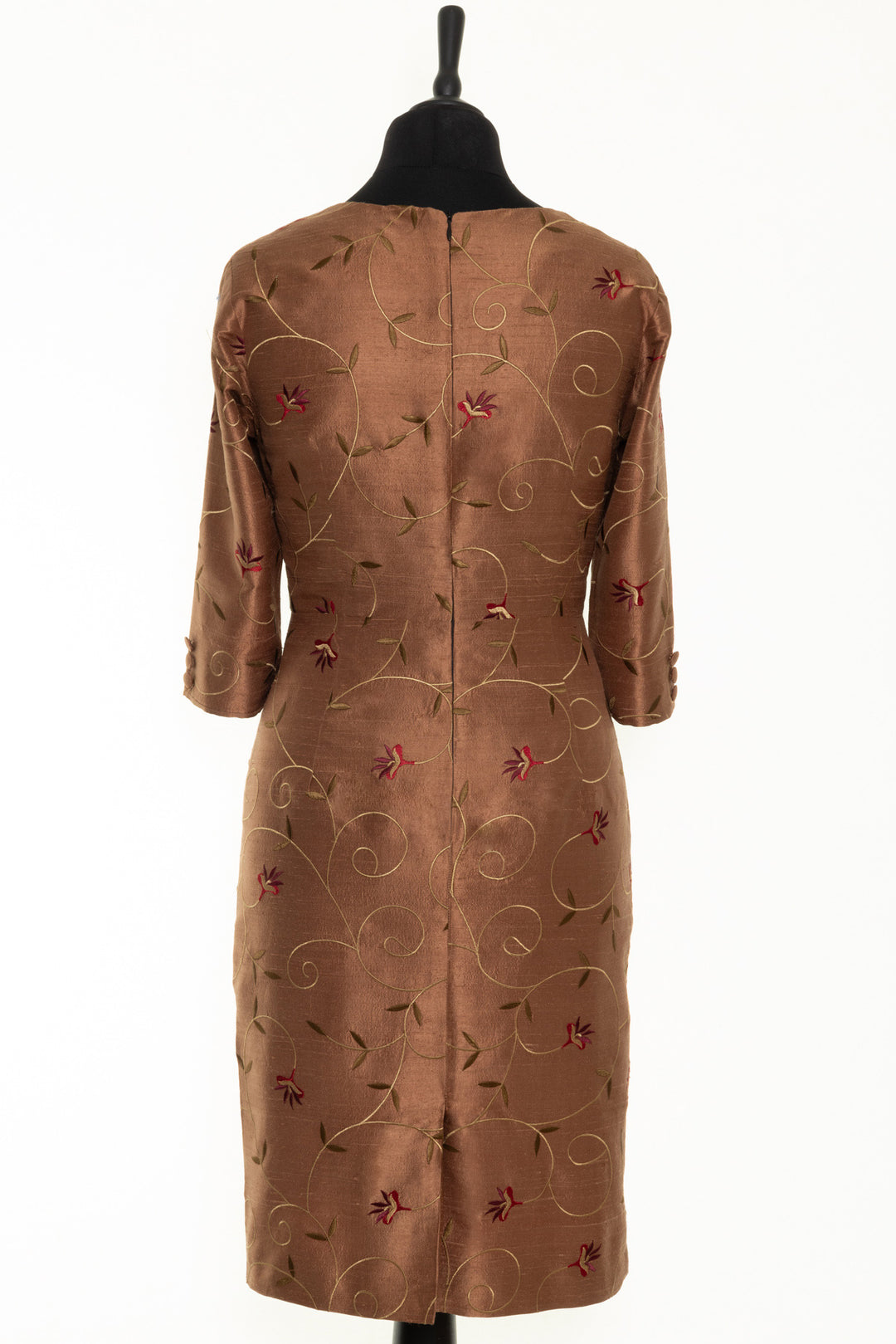 Brown shift silk dress for women with long sleeves. 