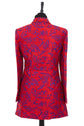 Womens blazer style jacket in pillar box red silk with cobalt blue embroidery