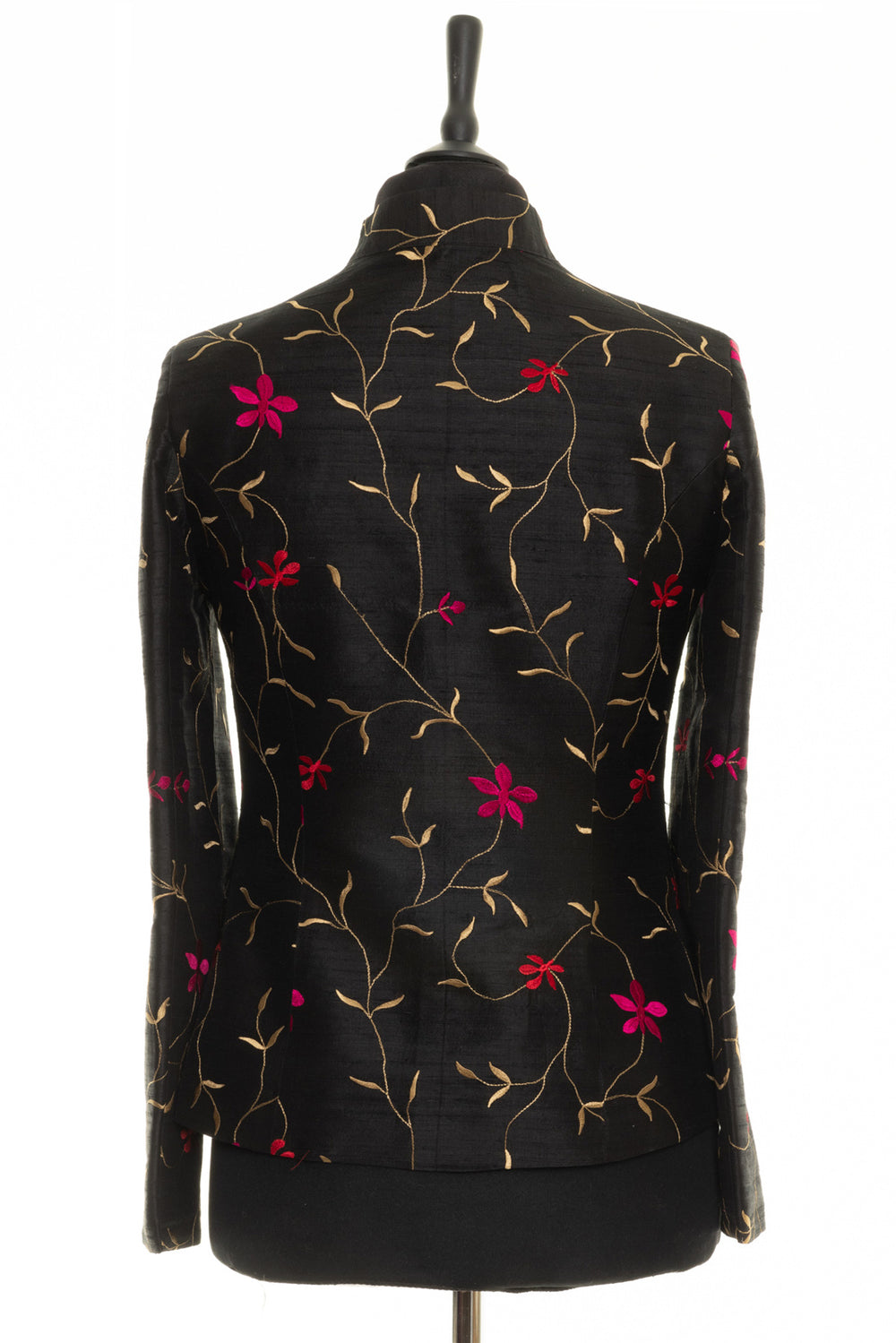 Black silk floral jacket for women. Elegant fitted silk jacket for special occasions. 