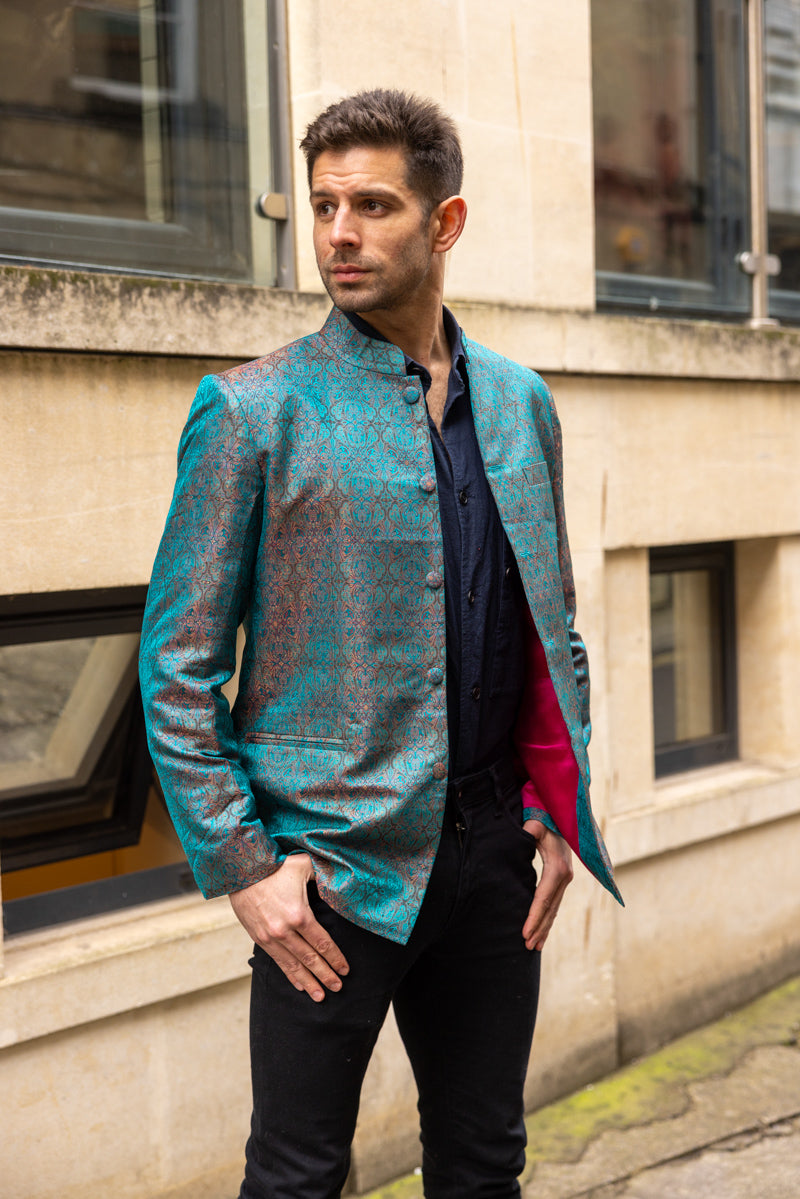 Mens Nehru Jacket in Royal Jacquard