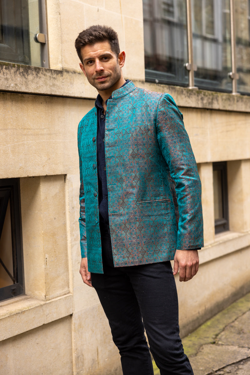 Mens Nehru Jacket in Royal Jacquard