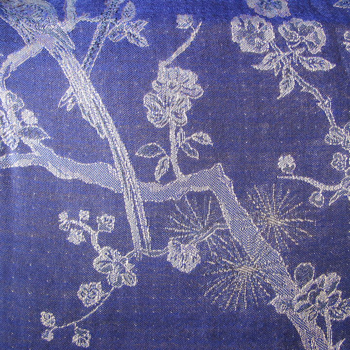 blue cashmere fabric with white florals. Fabric samples to buy