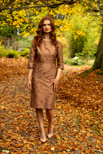 Sophia Dress in Raphaelite Brown - Bateau Neck