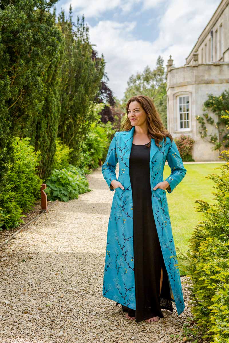 plus size mother of the bride outfit, turquoise embroidered silk maxi coat, alternative wedding outfit, bridal coat