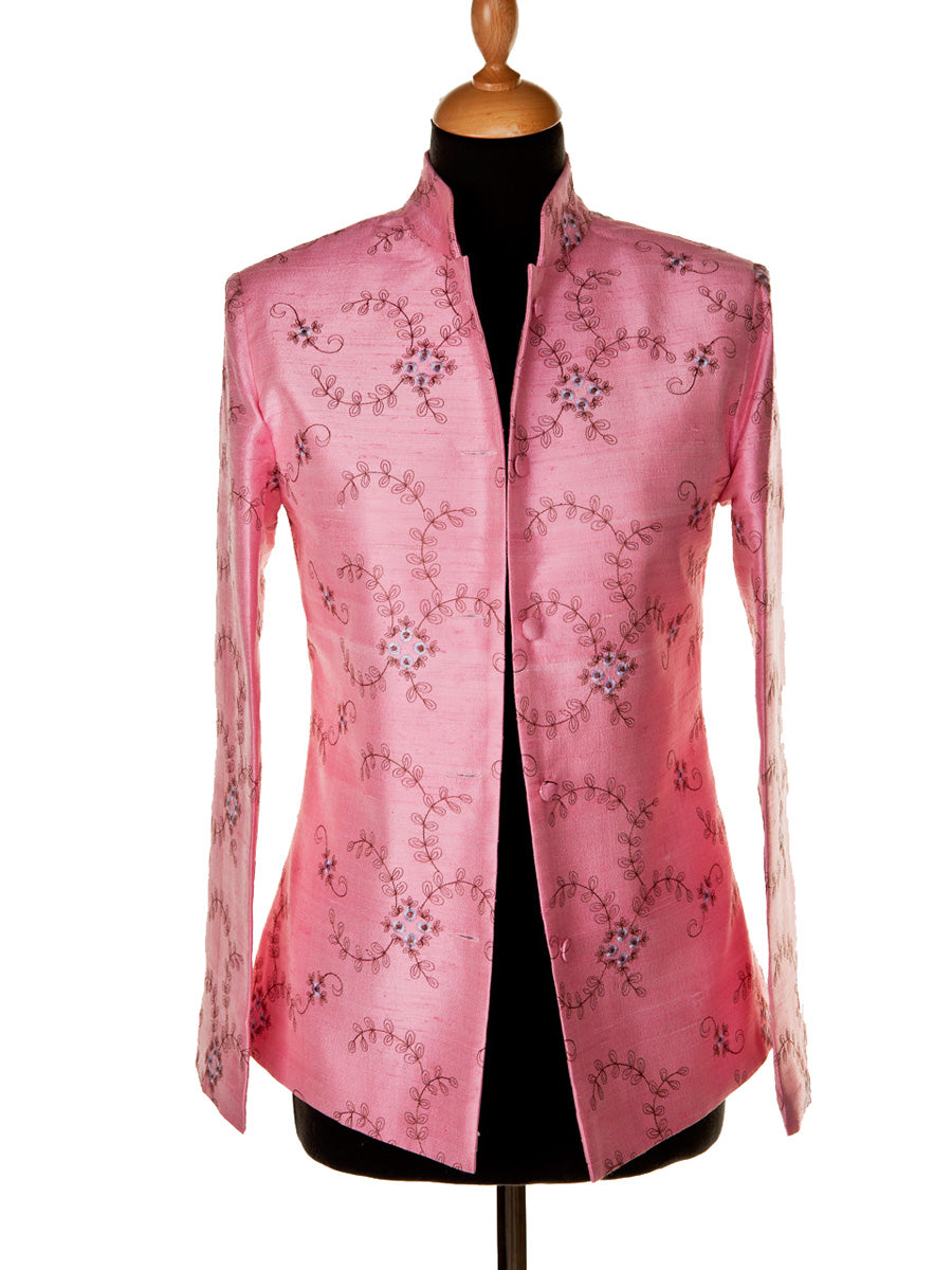 Short Nehru Jacket in Vintage Rose Shibumi Silk Jackets