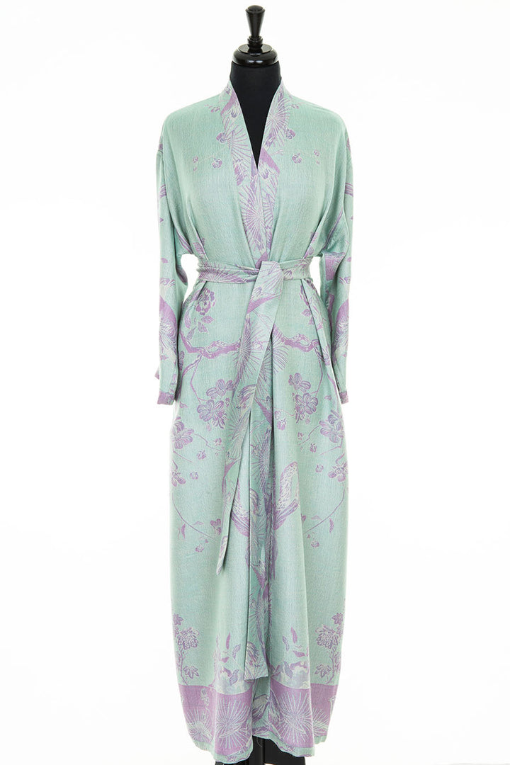 Light green dressing gown with purple flowers. Amazing gift for her. 