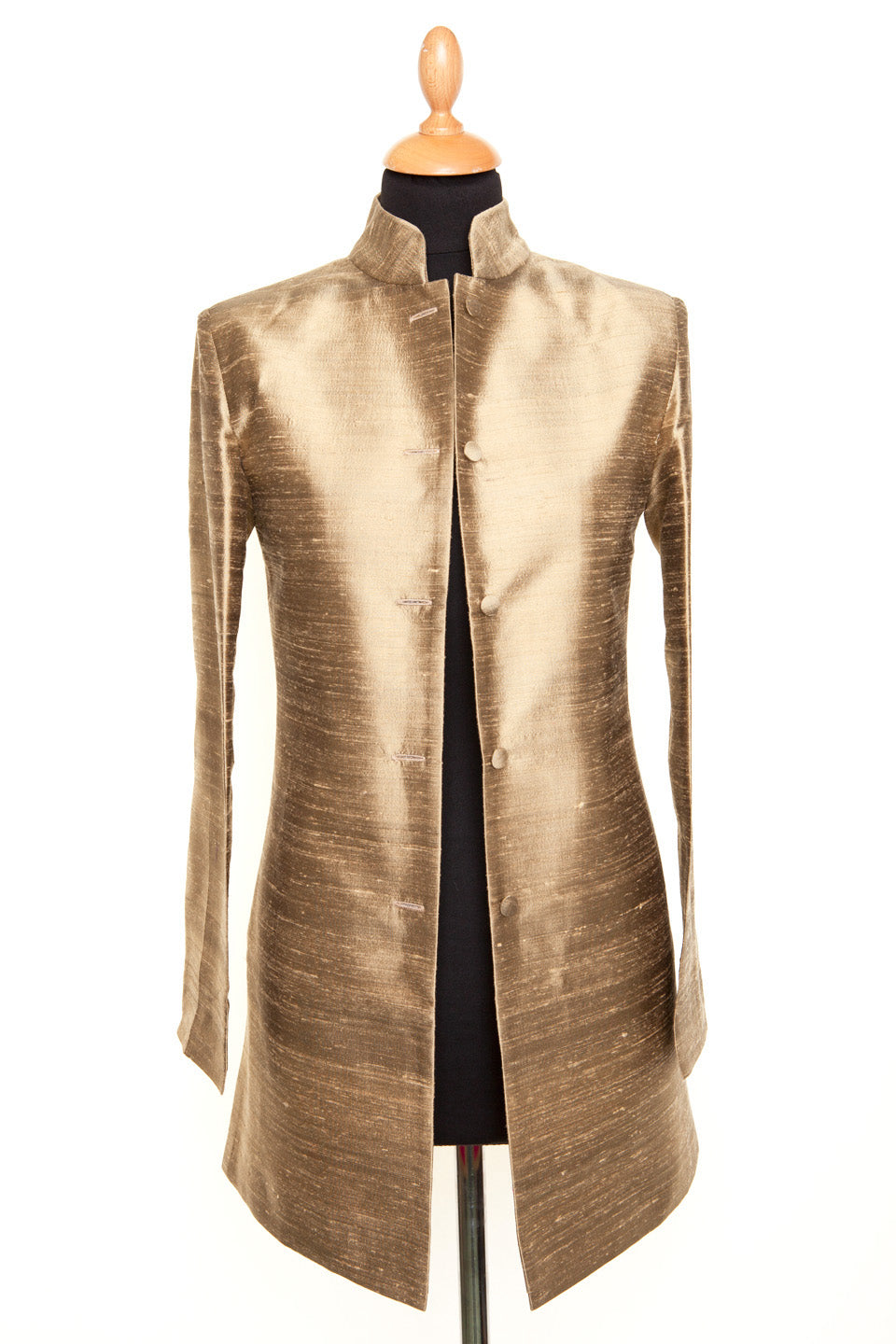 Long Nehru Jacket in Oyster Gold