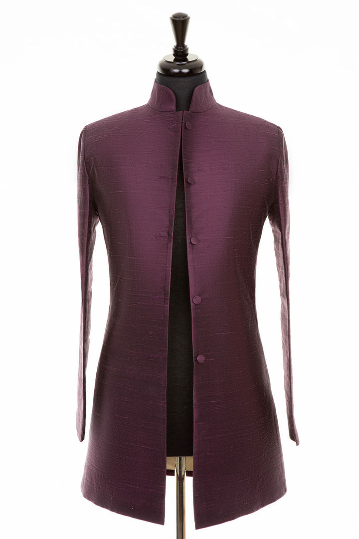 shibumi womens silk nehru jacket in aubergine