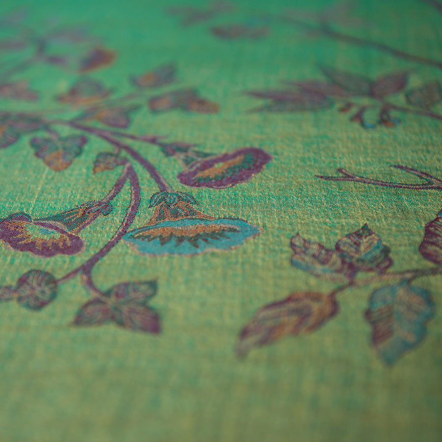 green fabric with purple flowers