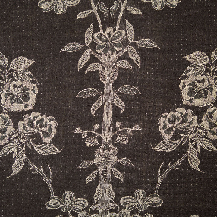 cashmere fabric in black with silver flowers. 