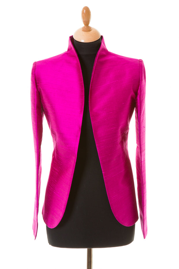 Women's Bright Magenta Raw Silk Longline High Collar Jacket, Wear With  Trousers, Mother of the Bride, Wedding Guest Outfit, Bespoke 