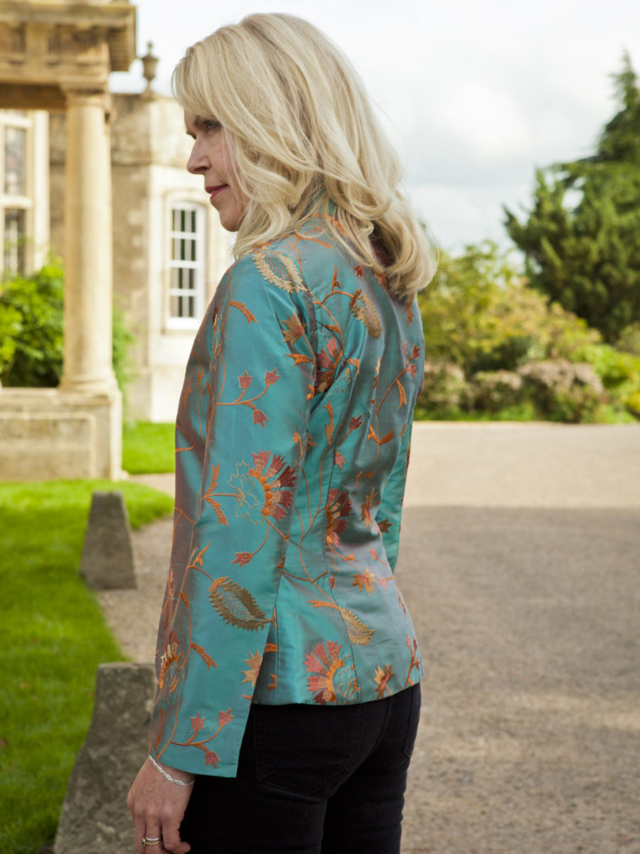 Anya Silk Jacket in Aqua Teal