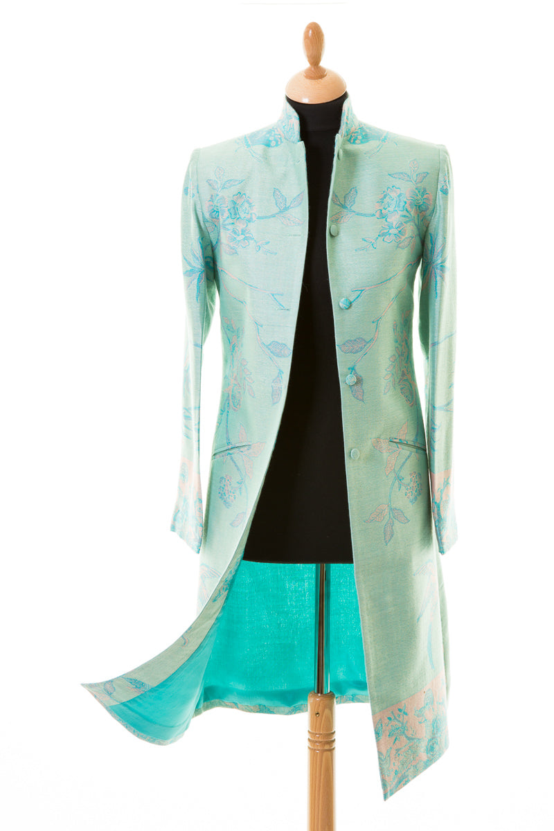 Cashmere and silk blue floral coat. 